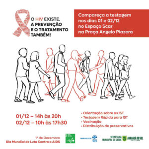 Dia Mundial de Combate à Aids: Saúde fará ação na Praça Ângelo Piazera, em Jaraguá