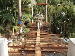 Restauração da ponte pênsil no Garibaldi encerra em junho em Jaraguá do Sul